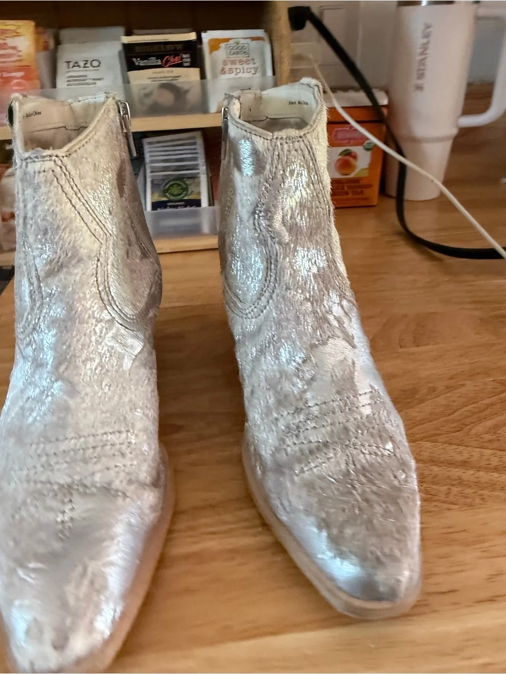 Dolce Vita Metallic Silver Hair-On Leather Ankle Boots
